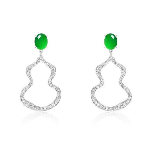 natural gourd jade pulp tassel silver earrings eha817