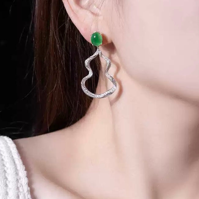 natural gourd jade pulp tassel silver earrings eha817