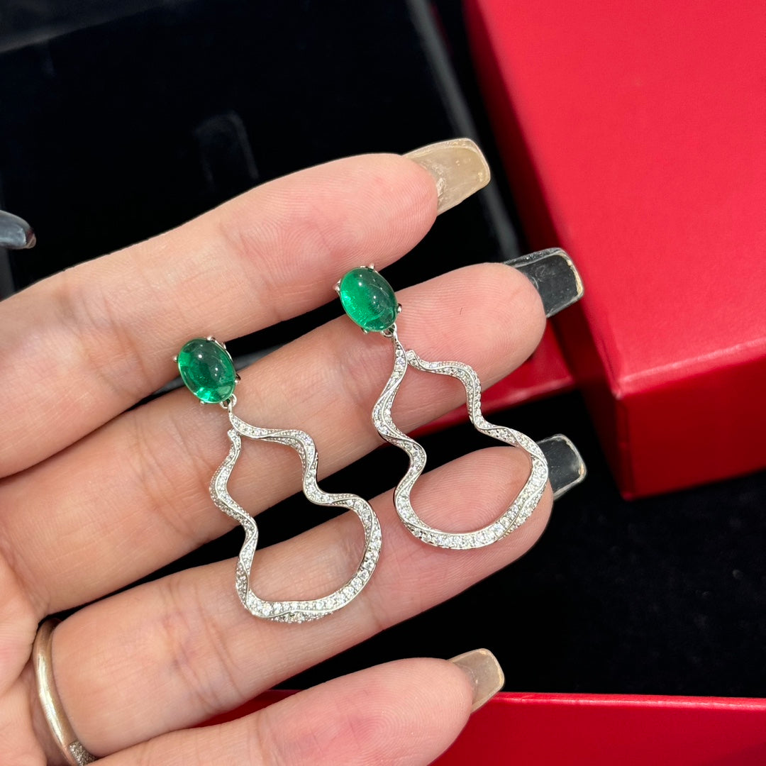 natural gourd jade pulp tassel silver earrings eha817