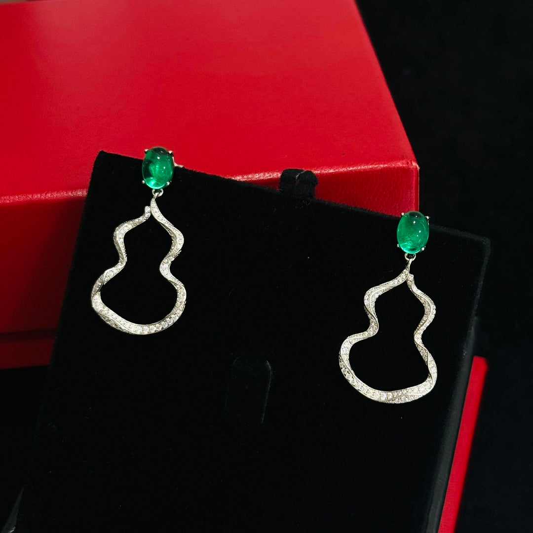 natural gourd jade pulp tassel silver earrings eha817