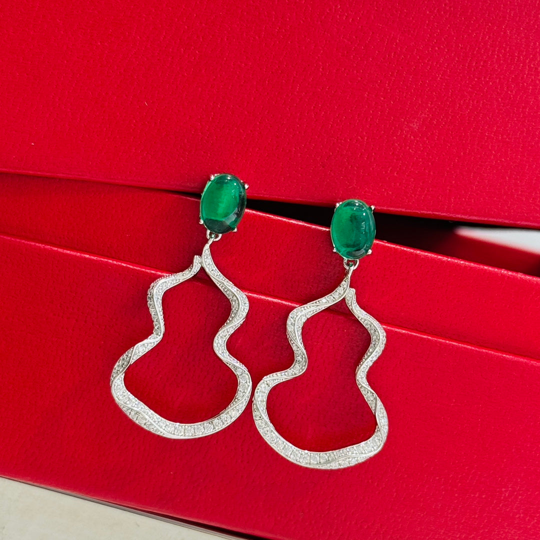 natural gourd jade pulp tassel silver earrings eha817