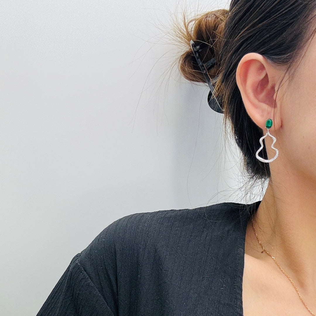 natural gourd jade pulp tassel silver earrings eha817