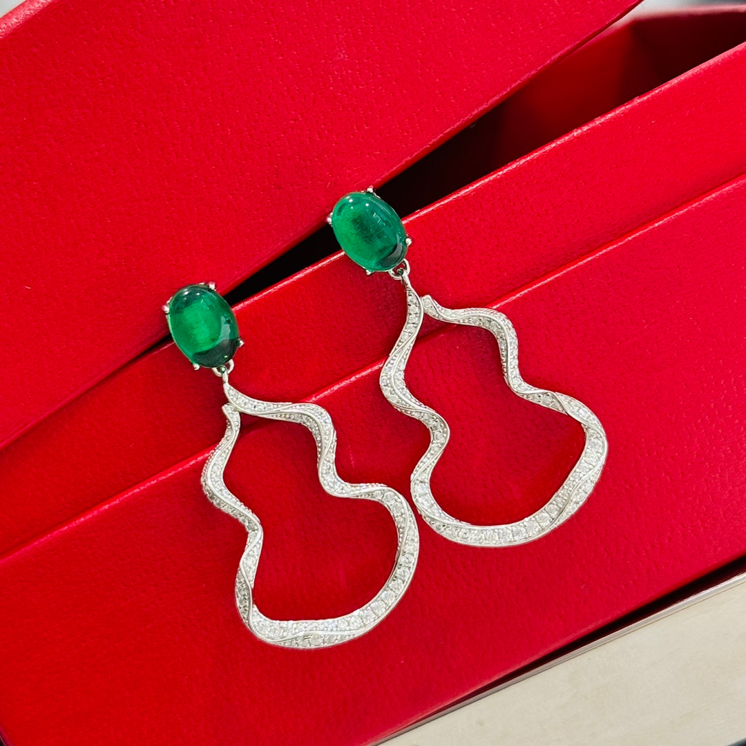 natural gourd jade pulp tassel silver earrings eha817