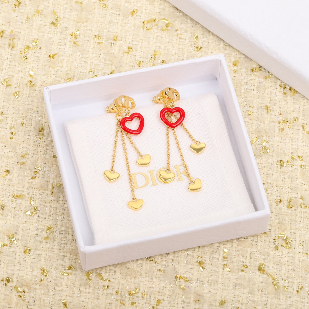 Gold pendant with red enamel heart-shaped earrings EHA477