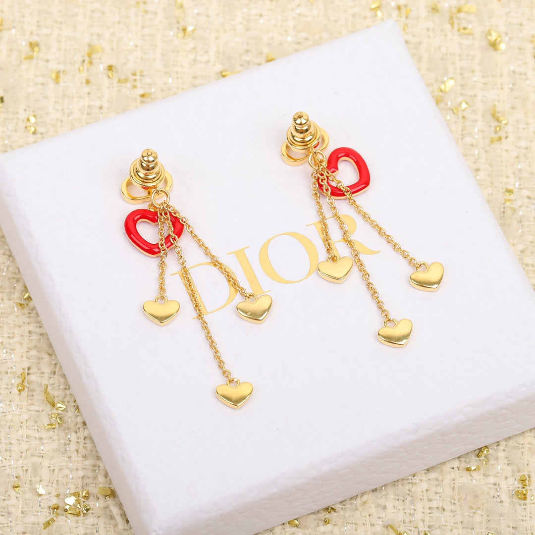 Gold pendant with red enamel heart-shaped earrings EHA477