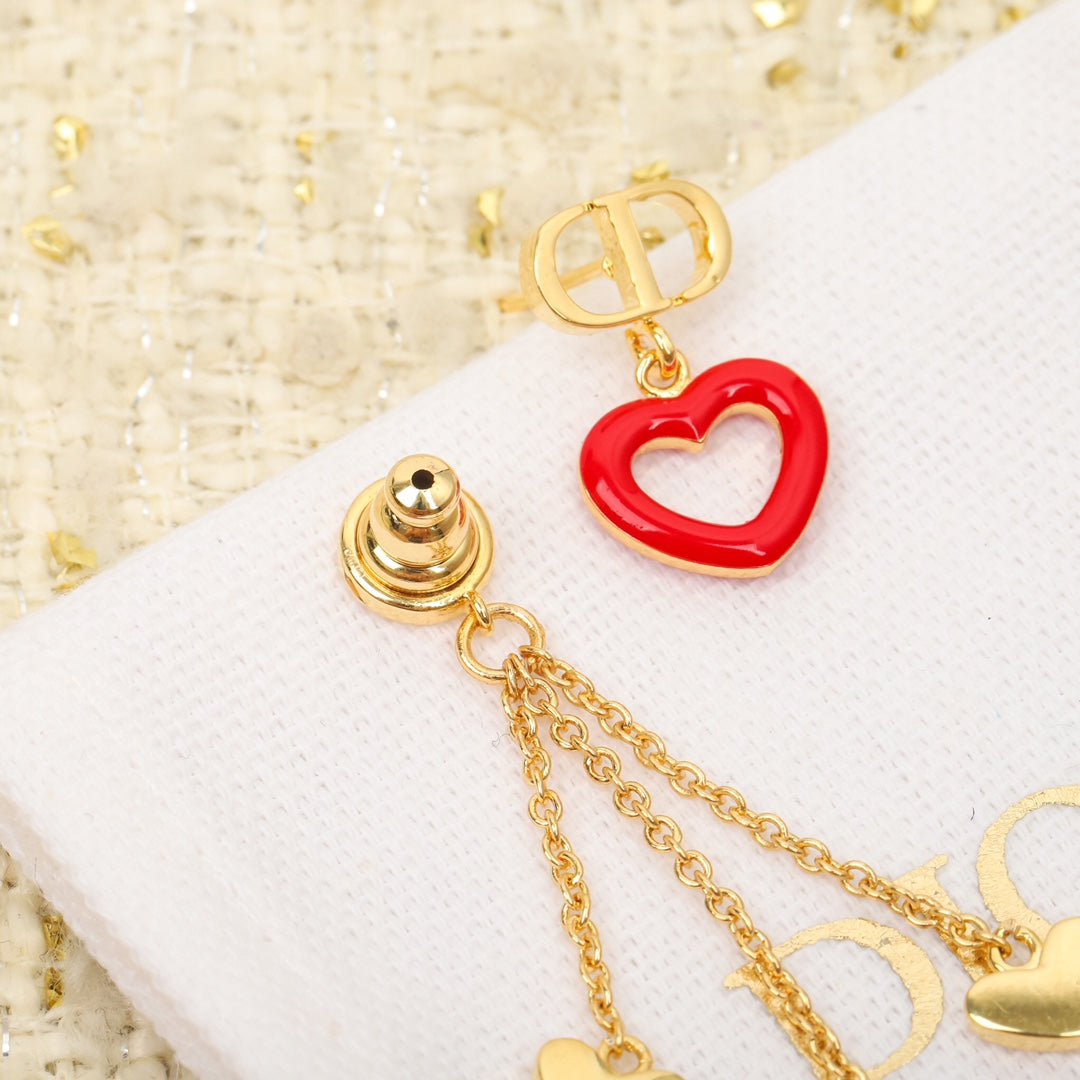 Gold pendant with red enamel heart-shaped earrings EHA477