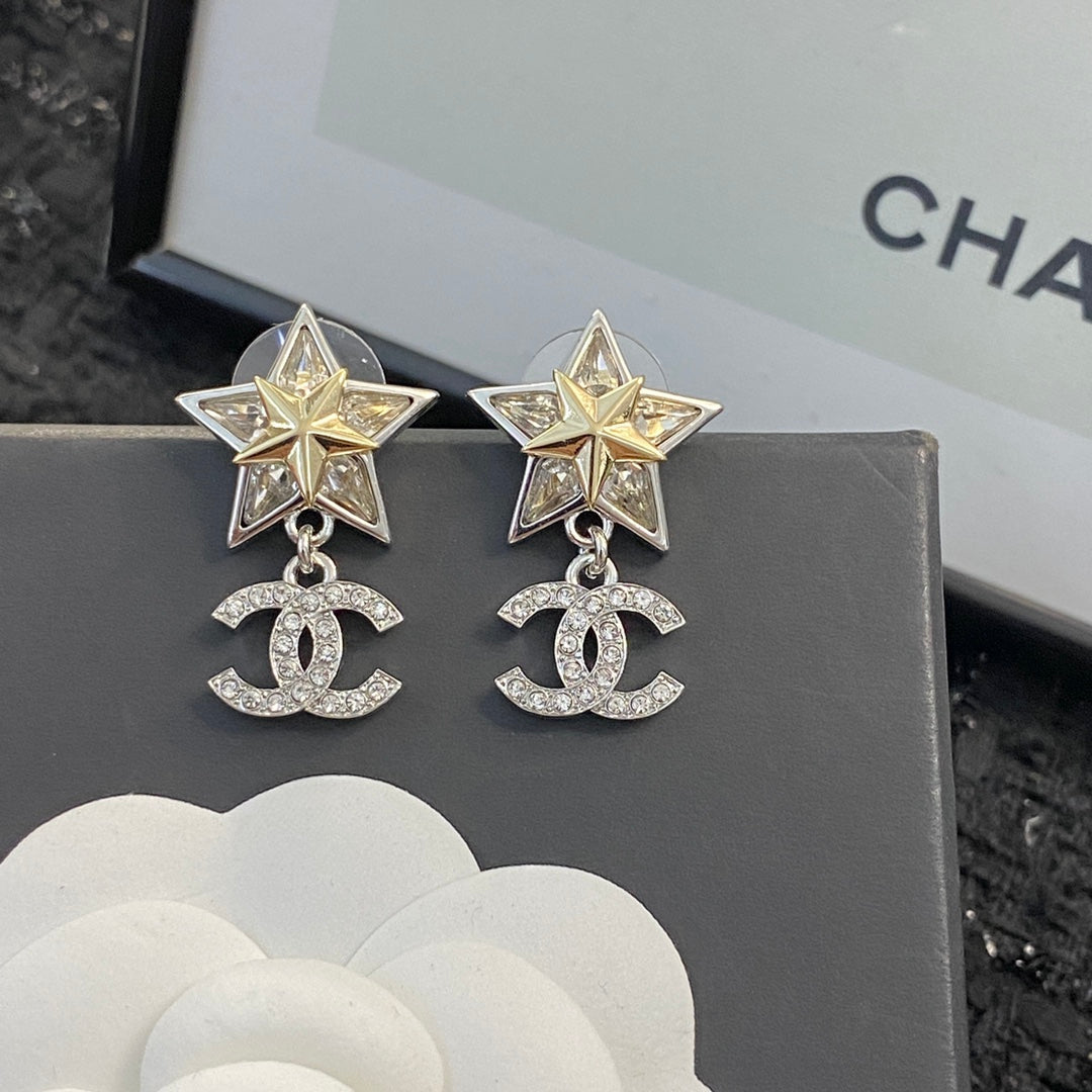 Diamond Star Double C Pendant Earrings EHA395