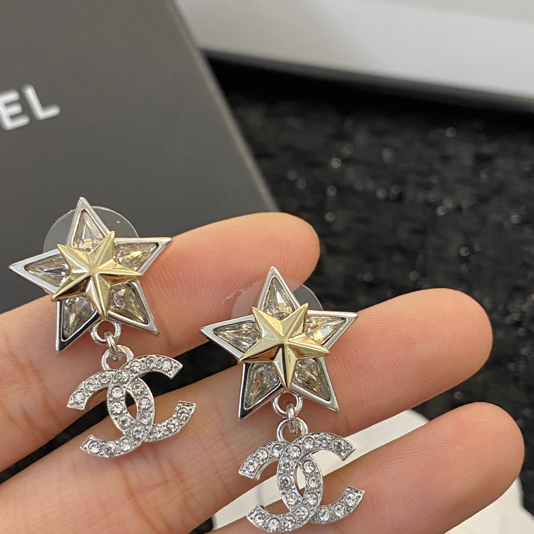 Diamond Star Double C Pendant Earrings EHA395