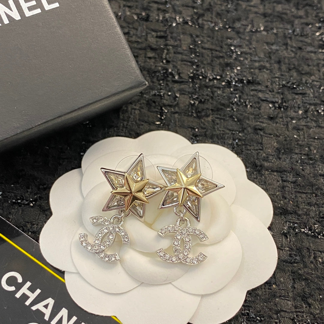 Diamond Star Double C Pendant Earrings EHA395