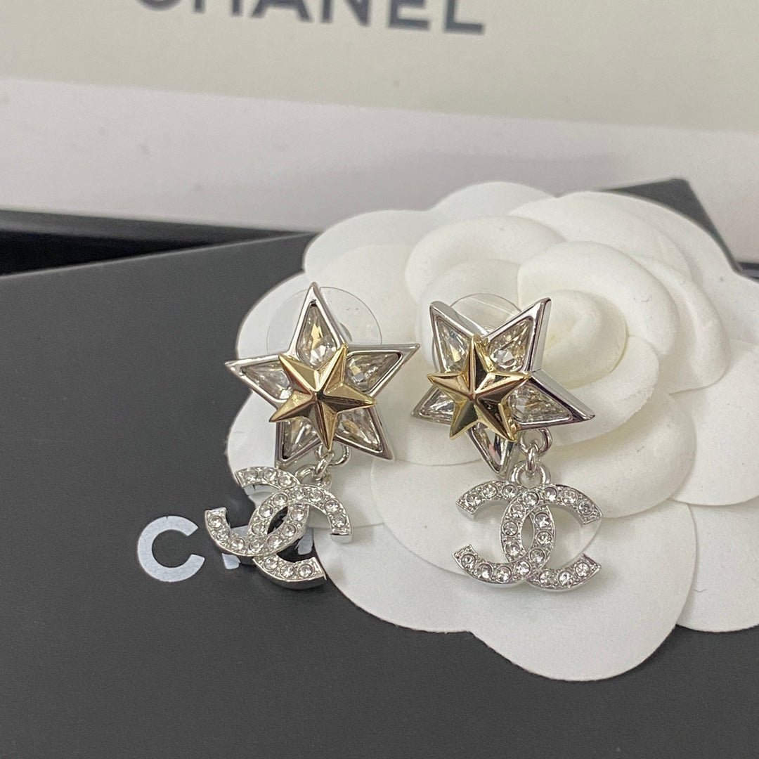 Diamond Star Double C Pendant Earrings EHA395