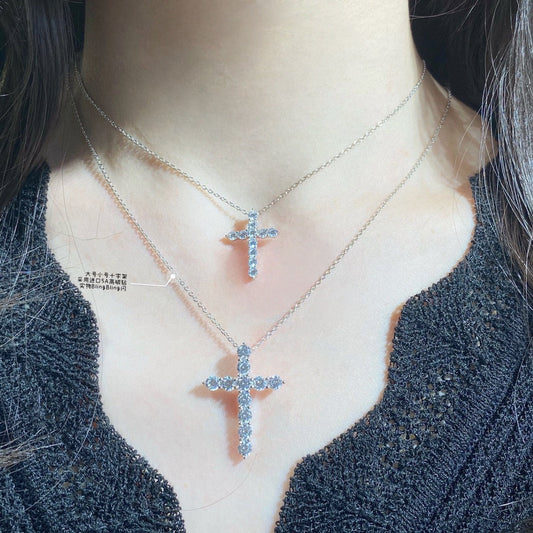 Full Diamond Cross Pure Silver Necklace XLA307