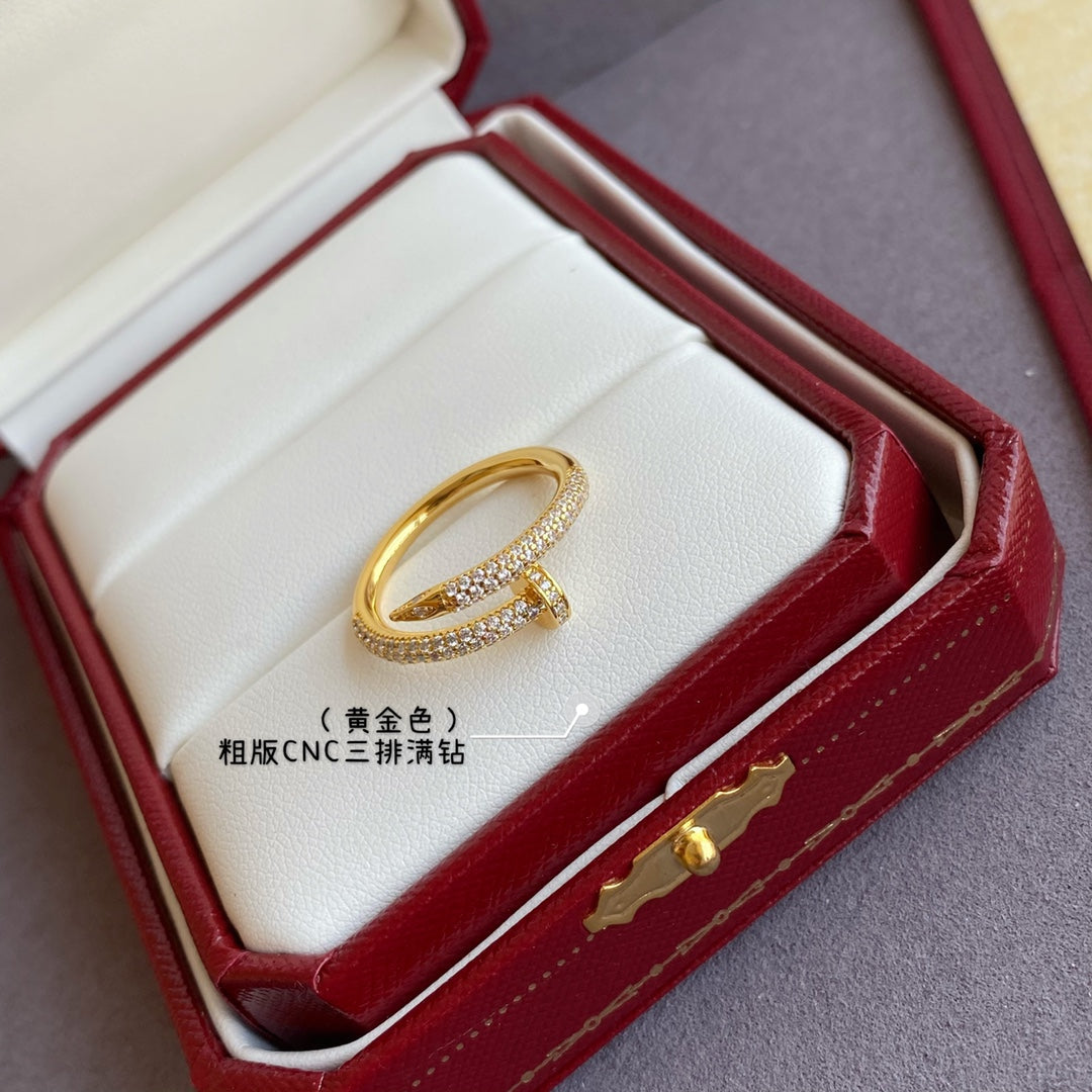 gold rough full diamond nail ring jza135