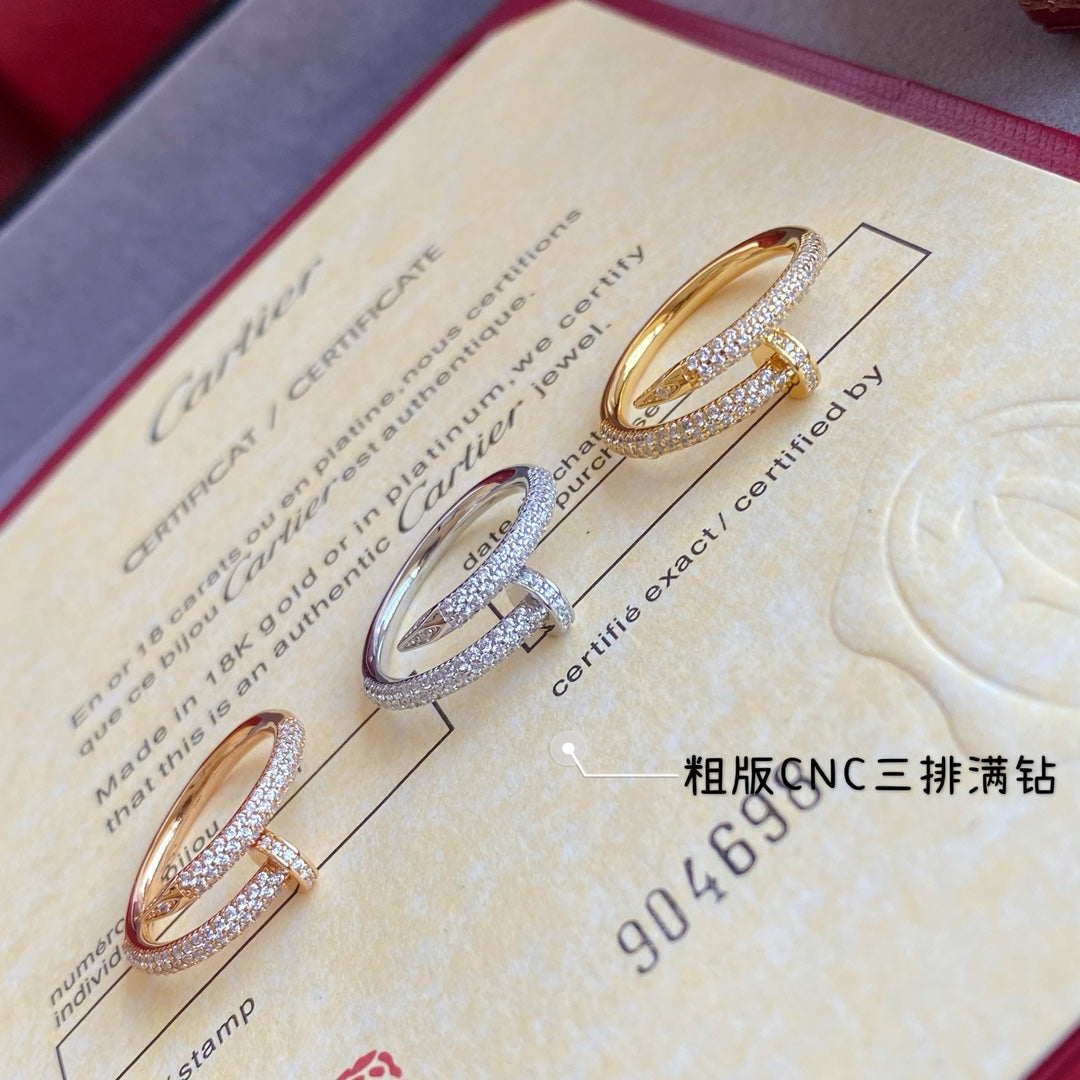 gold rough full diamond nail ring jza135