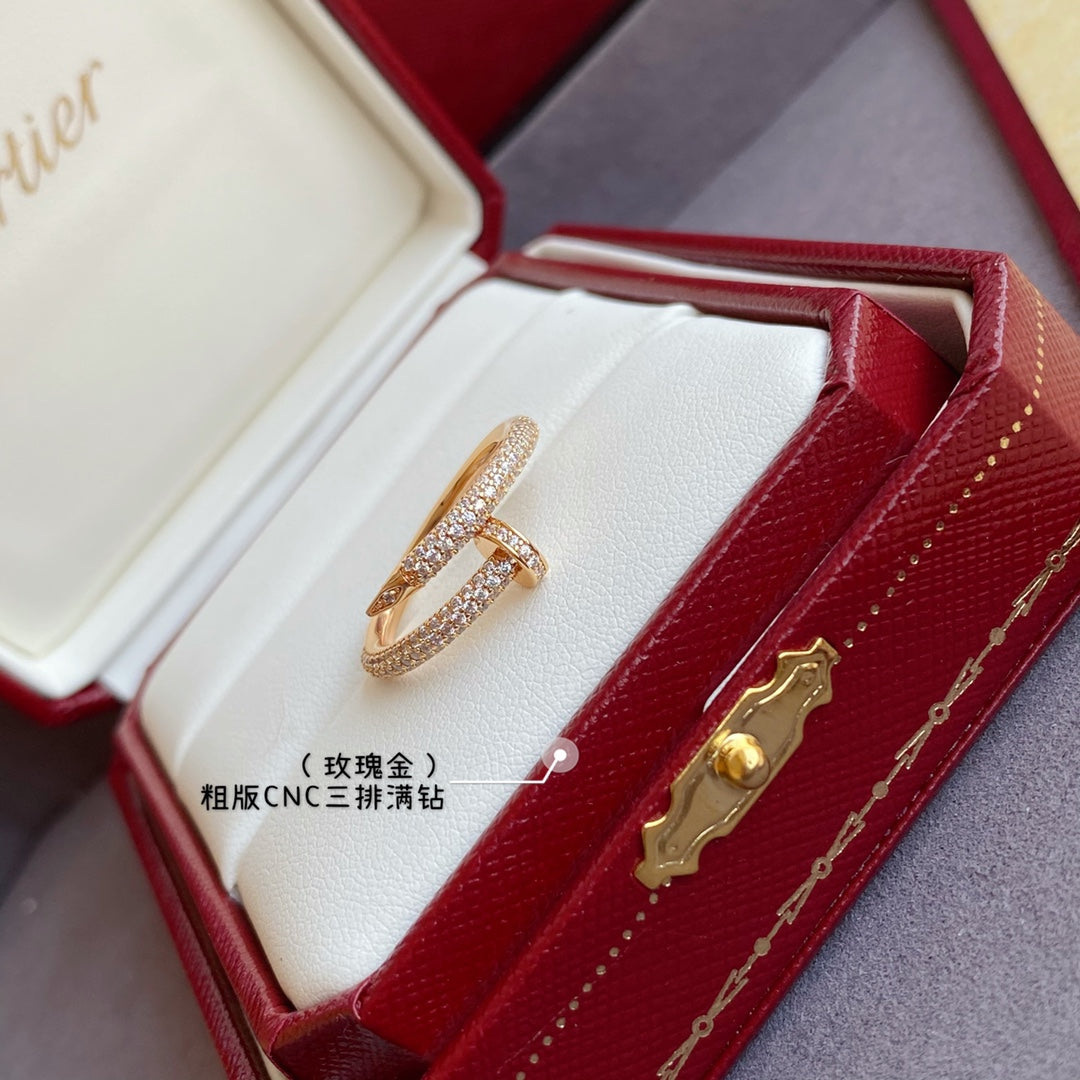 gold rough full diamond nail ring jza135