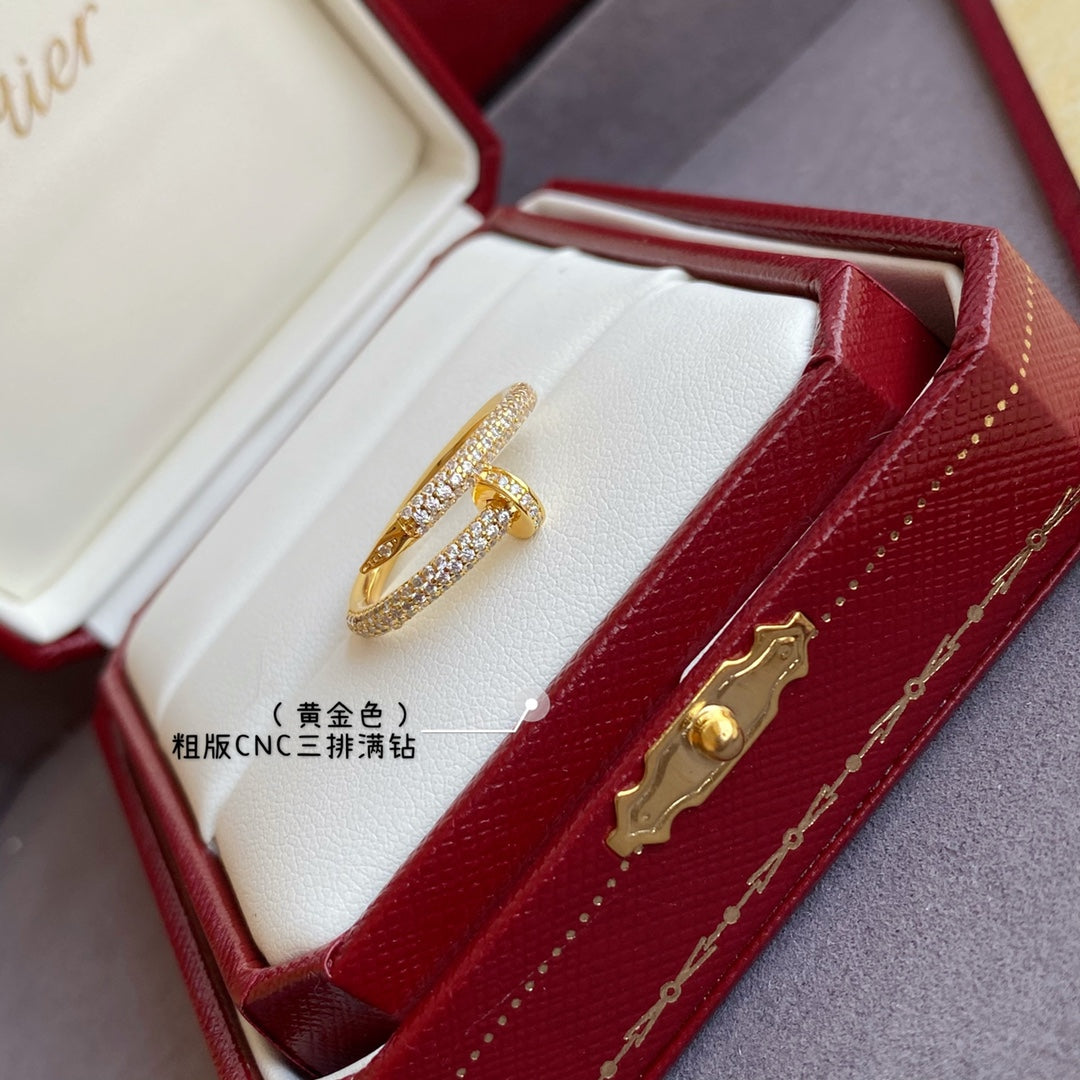 gold rough full diamond nail ring jza135