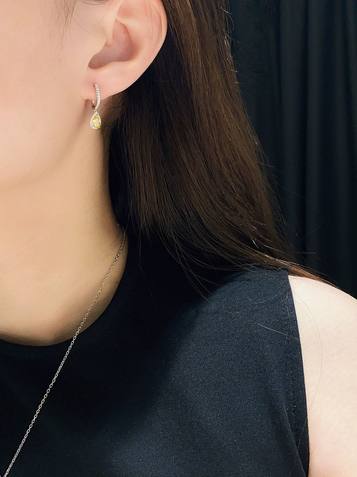 s925 pure silver water droplet goose yellow earrings eha383