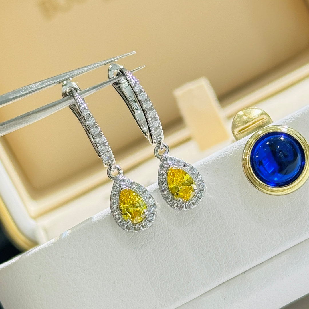 s925 pure silver water droplet goose yellow earrings eha383