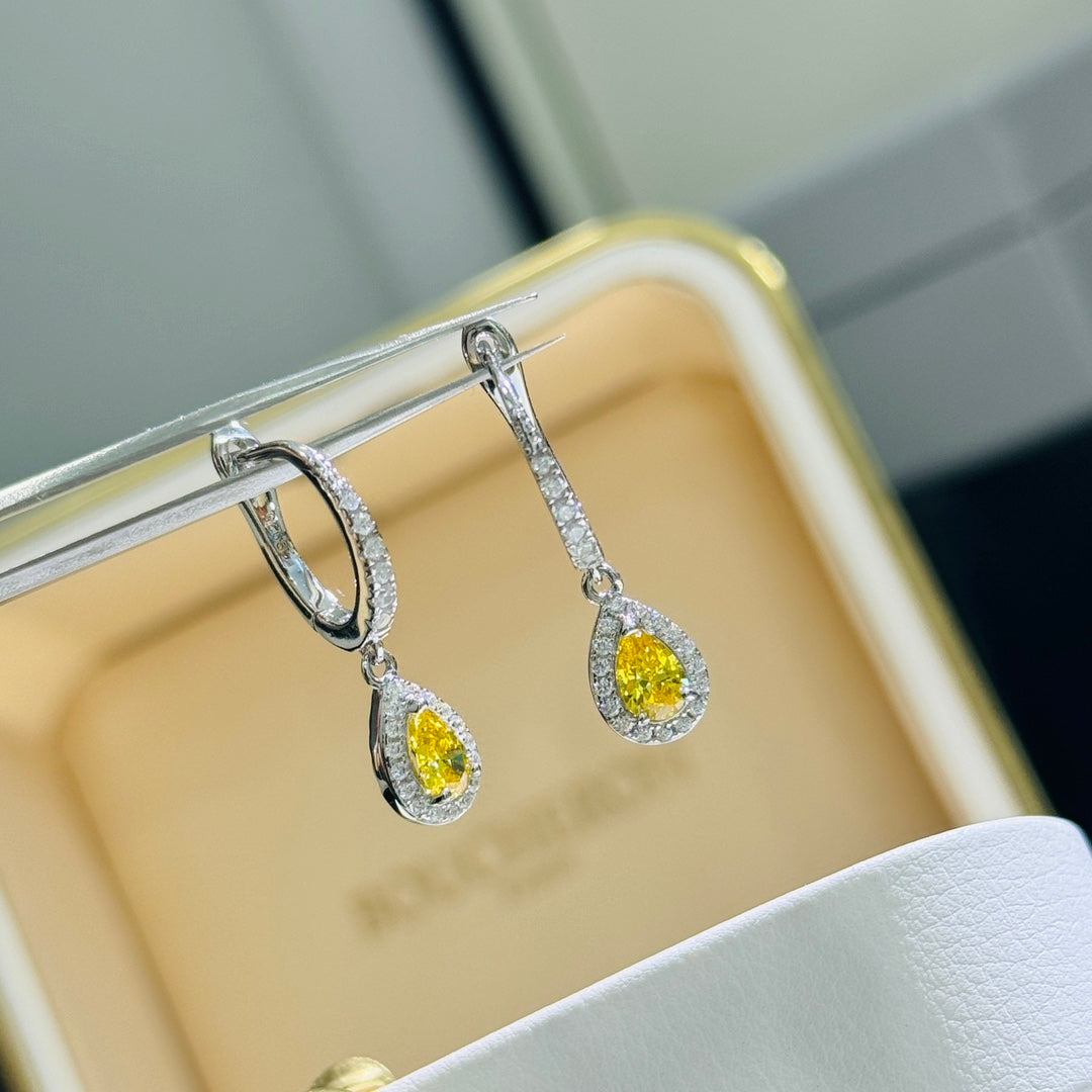 s925 pure silver water droplet goose yellow earrings eha383