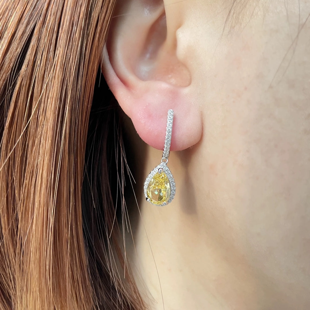 s925 pure silver water droplet goose yellow earrings eha383