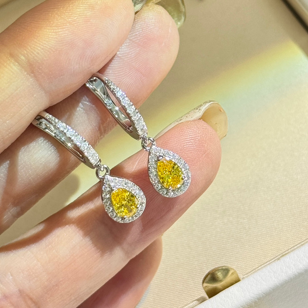 s925 pure silver water droplet goose yellow earrings eha383
