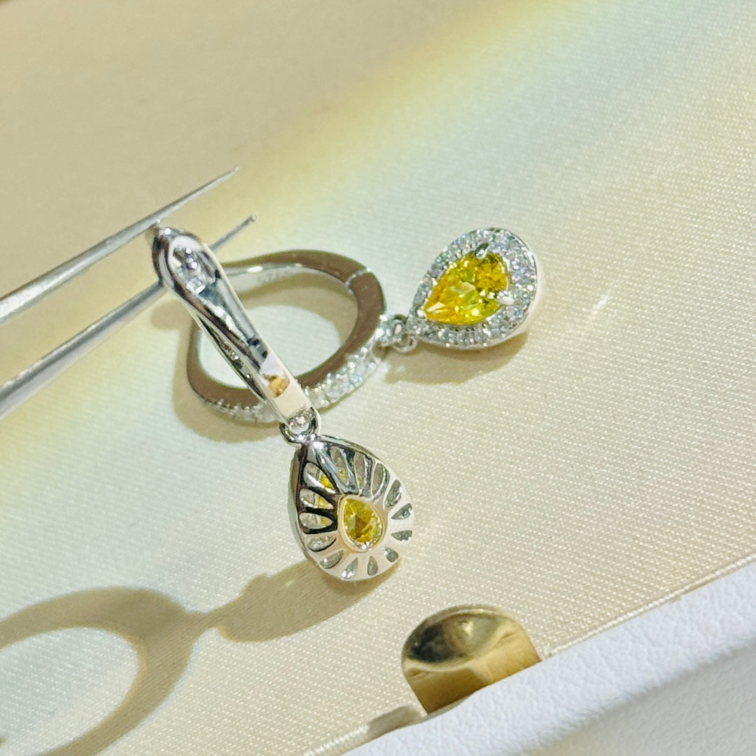s925 pure silver water droplet goose yellow earrings eha383