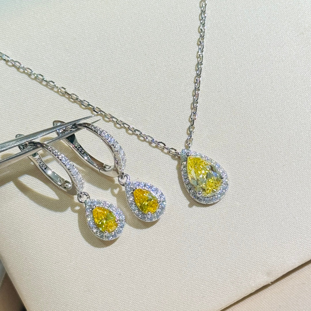 s925 pure silver water droplet goose yellow earrings eha383
