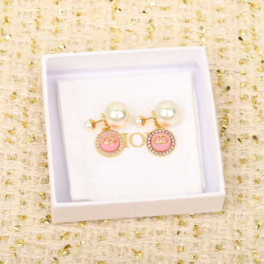 Dior letter pearl pink earrings EHA546