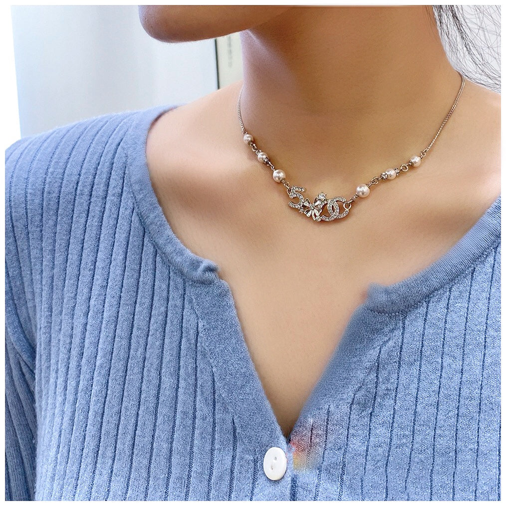 Pearl multi-element silver necklace XLA285