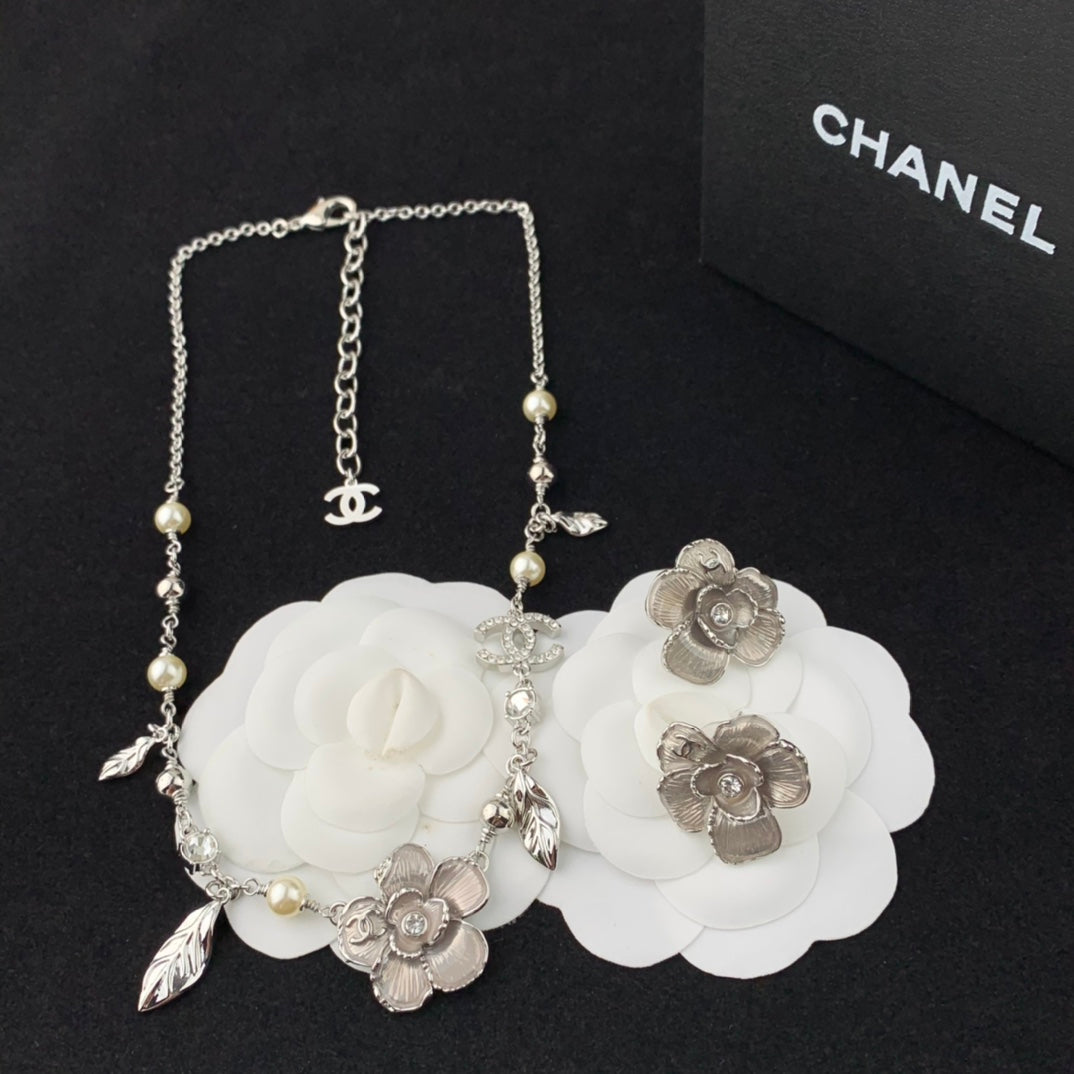 platinum flower earring necklace XLA278