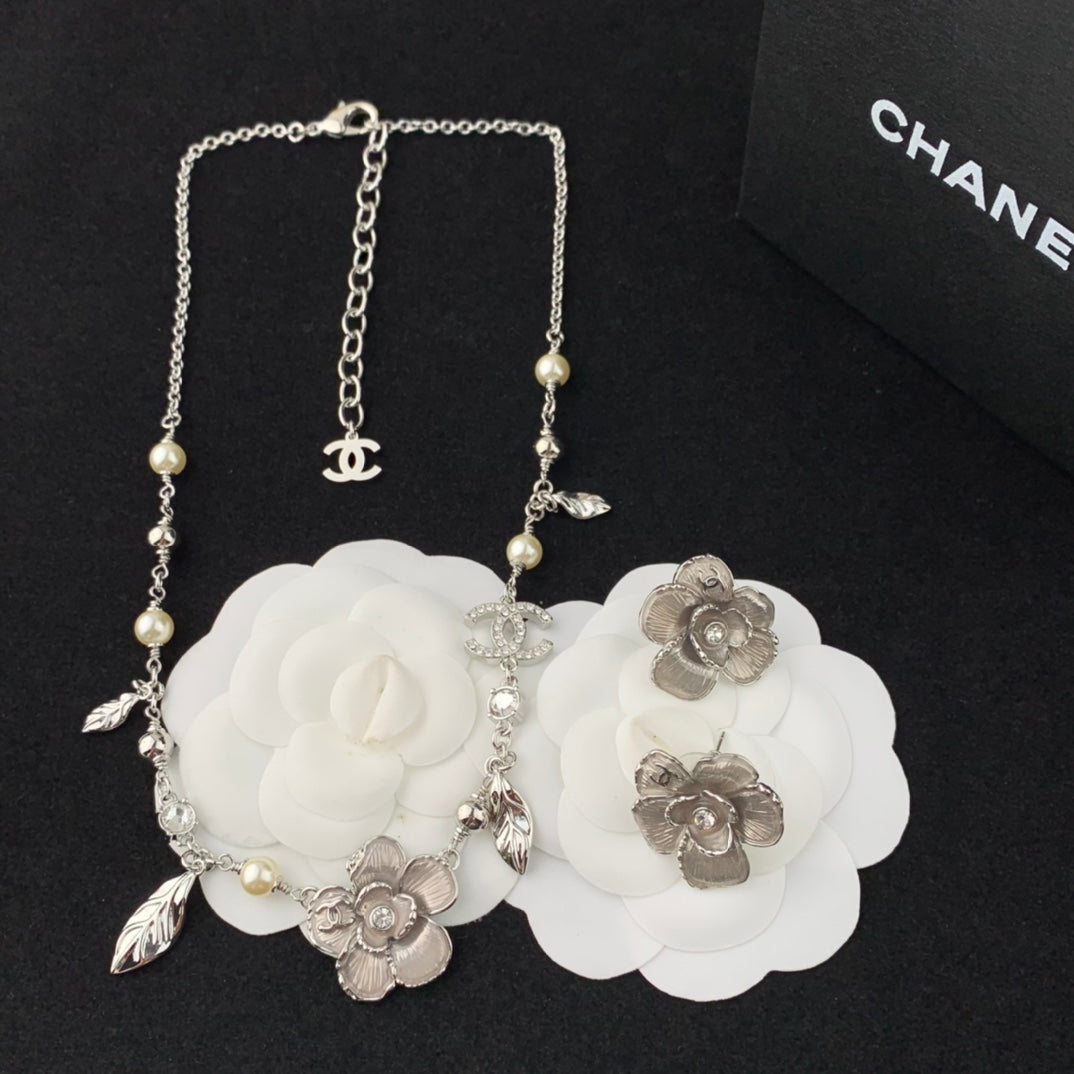 platinum flower earring necklace XLA278