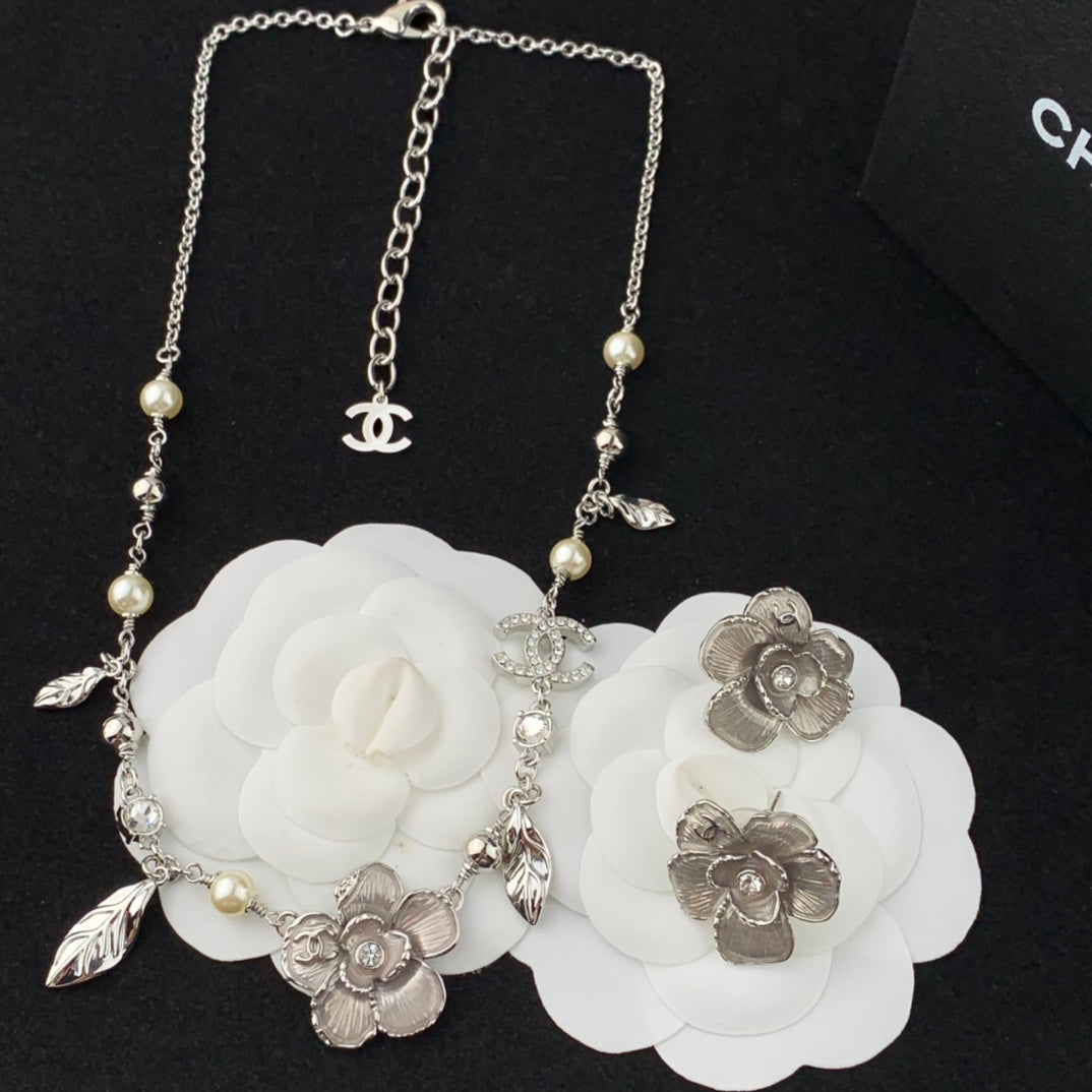 platinum flower earring necklace XLA278