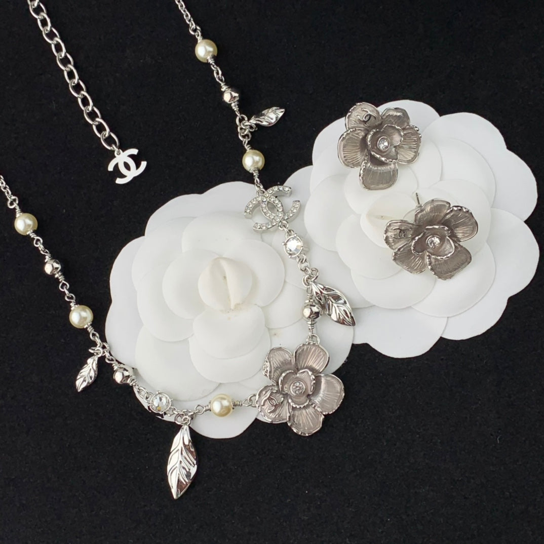 platinum flower earring necklace XLA278