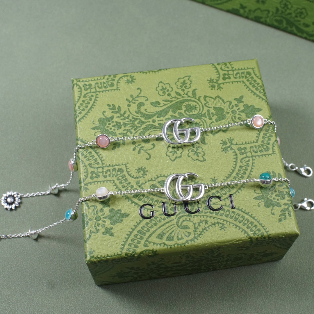 Interlocking Double G Daisy Silver Bracelet SLA126