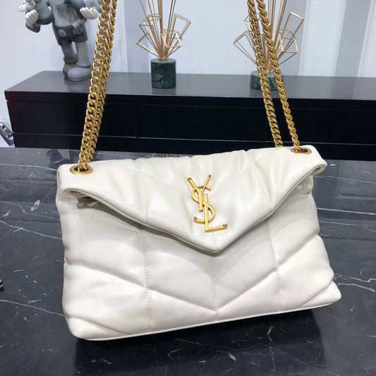 SL 29CM Milk White Gold Chain Sheepskin Cross Shoulder Bag 577476