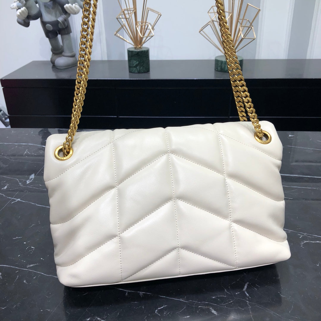 SL 29CM Milk White Gold Chain Sheepskin Cross Shoulder Bag 577476