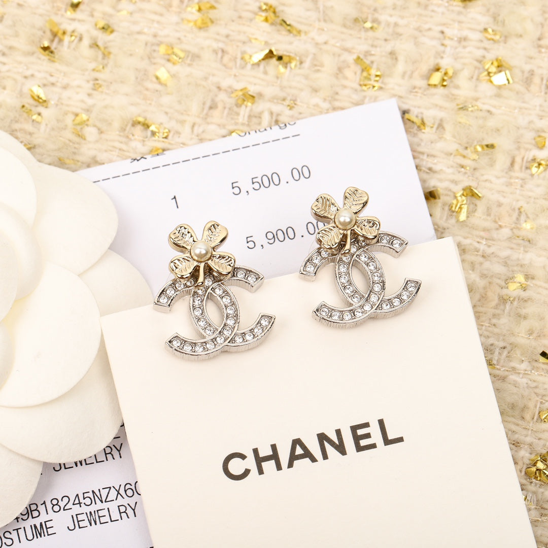 CHA 24K Double C Silver Earrings EHA495