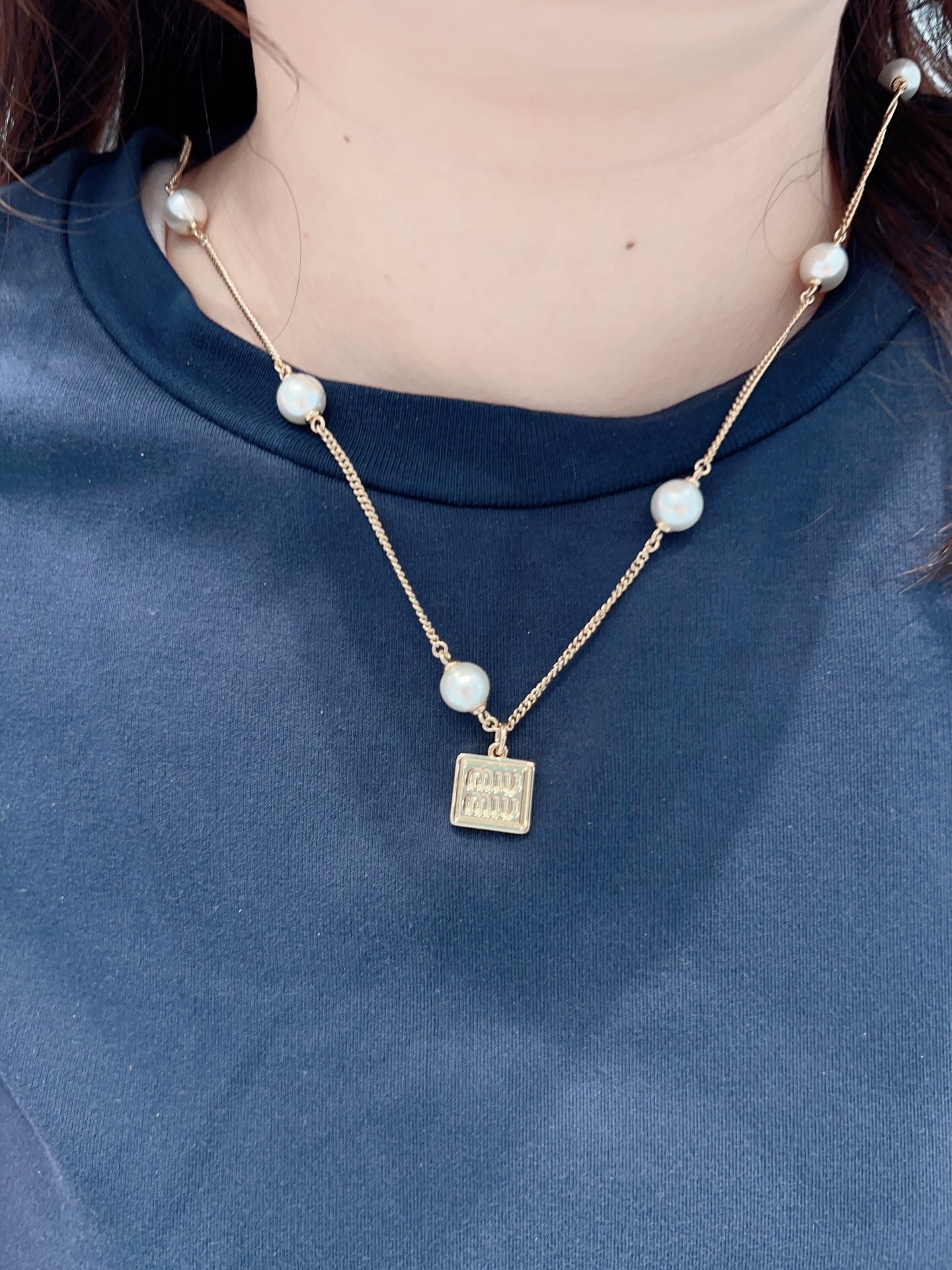 Square Pearl Yellow Gold Necklace XLA350