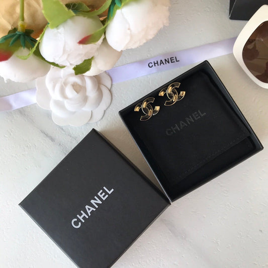 cha double c black gold earrings eha672
