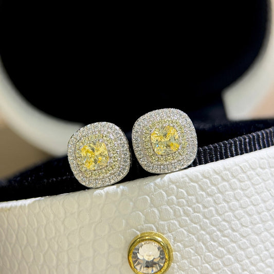 t home yellow diamond double row diamond silver earrings eha644