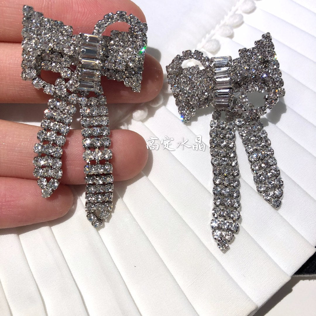 Bow Crystal Silver Earrings EHA734