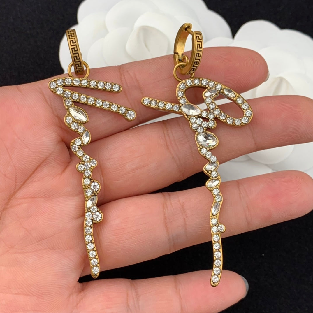 V Home Full Diamond Yellow Gold Earrings EHA733