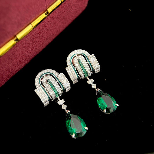 grandmother green water drop paper clip earrings eha726