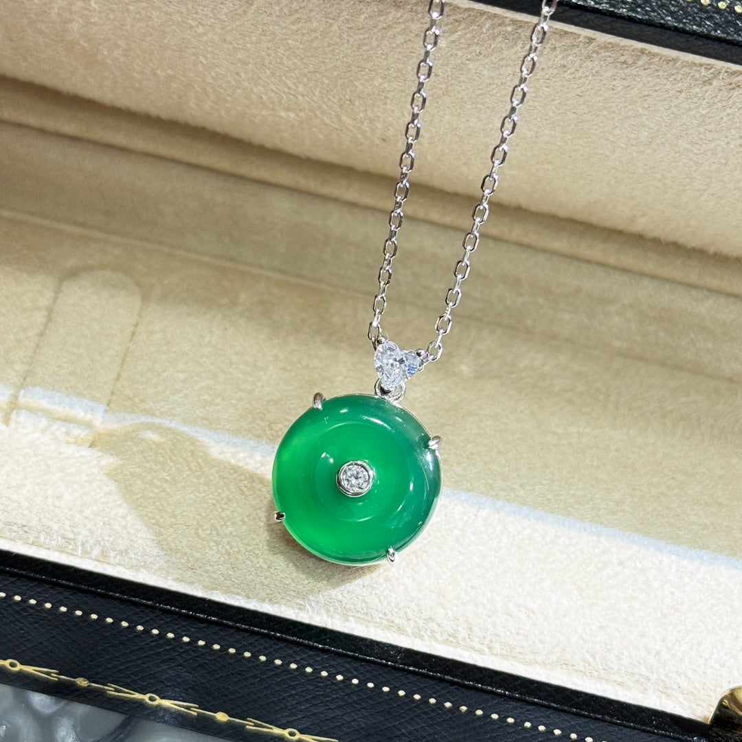 Natural green chalcedony safety buckle necklace XLA386