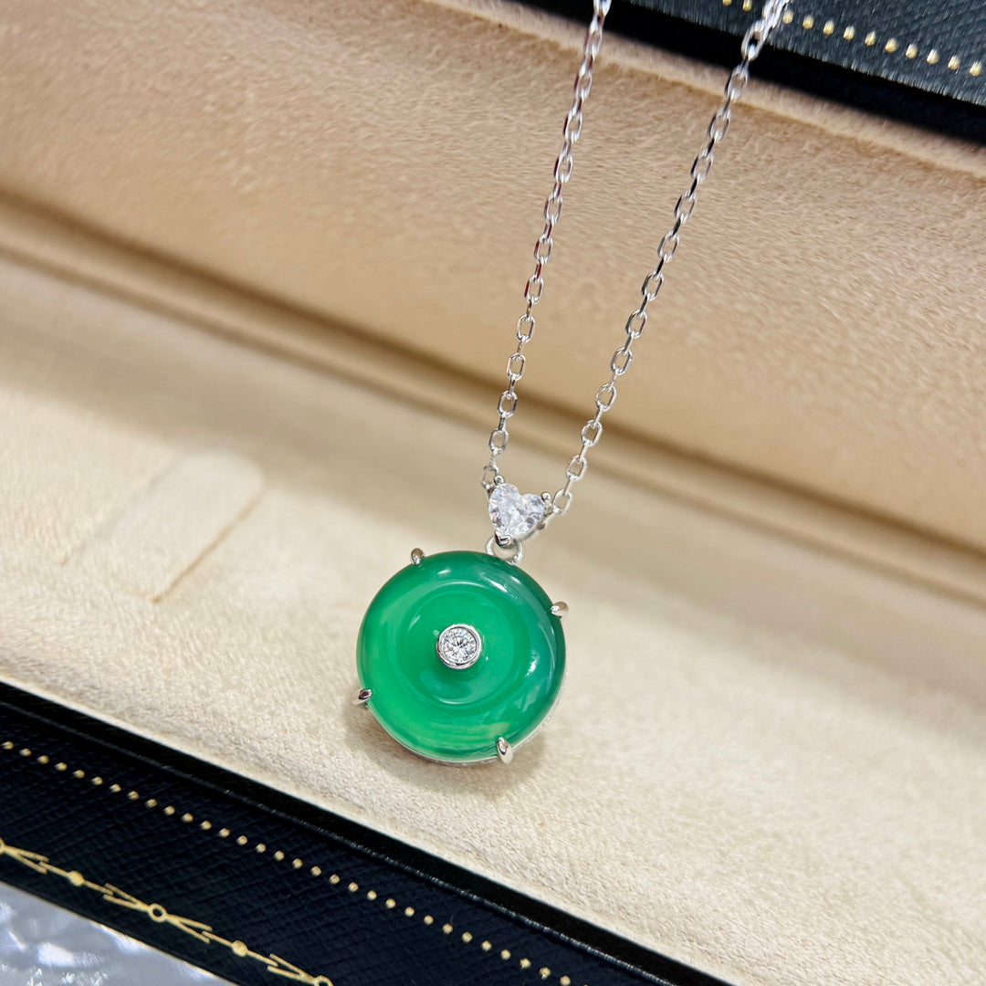 Natural green chalcedony safety buckle necklace XLA386