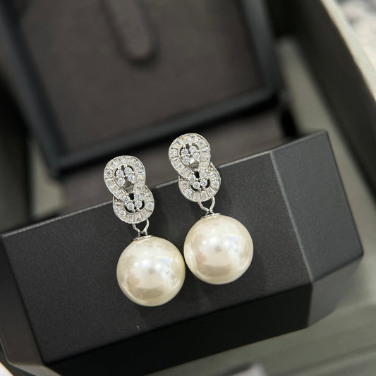 ladder square diamond pearl silver earrings eha636