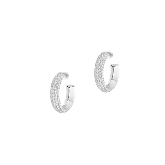 five rows of diamond circles filled with silver earrings eha499