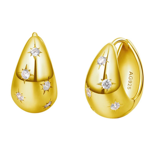 eight pointed star droplet shaped yellow gold earrings eha654
