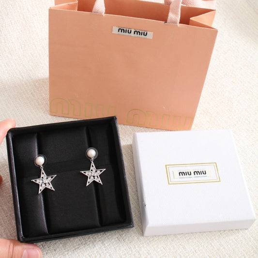 pearl pentagram pendant silver earrings eha566