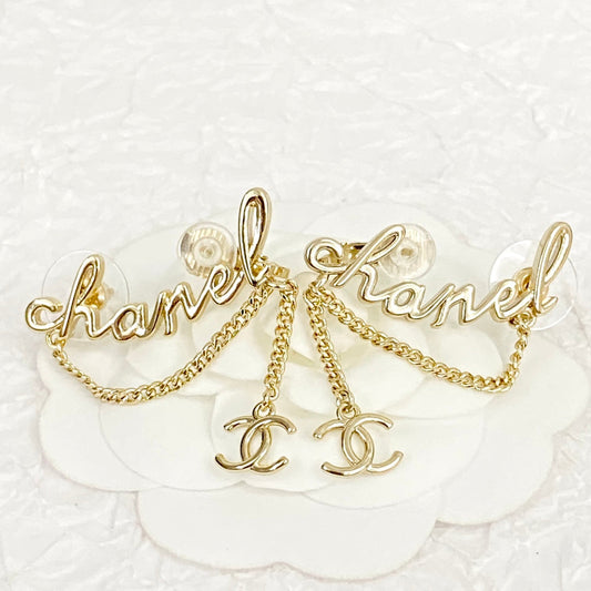 yellow gold tassel double c chain earrings eha589