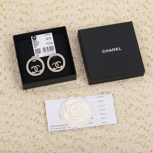 big rhinestone double c yellow gold earrings eha632